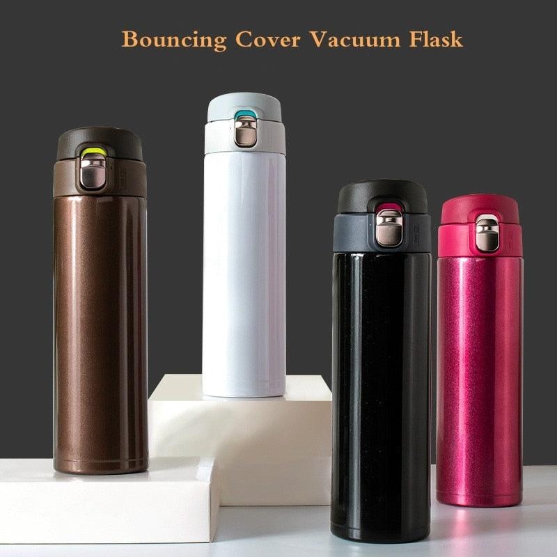 500ML Stainless Steel Bouncing Cover Vacuum Flask Thermos Cup Coffee Tea Milk Bottle vacuum flask 500ml Stainless Steel Water Bottle Leak-Proof Bounce Cover Home Office Water Bottle