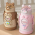 500ml Stainless Steel Thermal Water Bottle for Children Cute Cartoon Thermos Mug with Straw Leak-Proof Insulated Cup Drinkware Water Bottle for Girls Cute Water Bottles with Straw Portable Leakproof Bear Water Bottle with Adjustable Strap