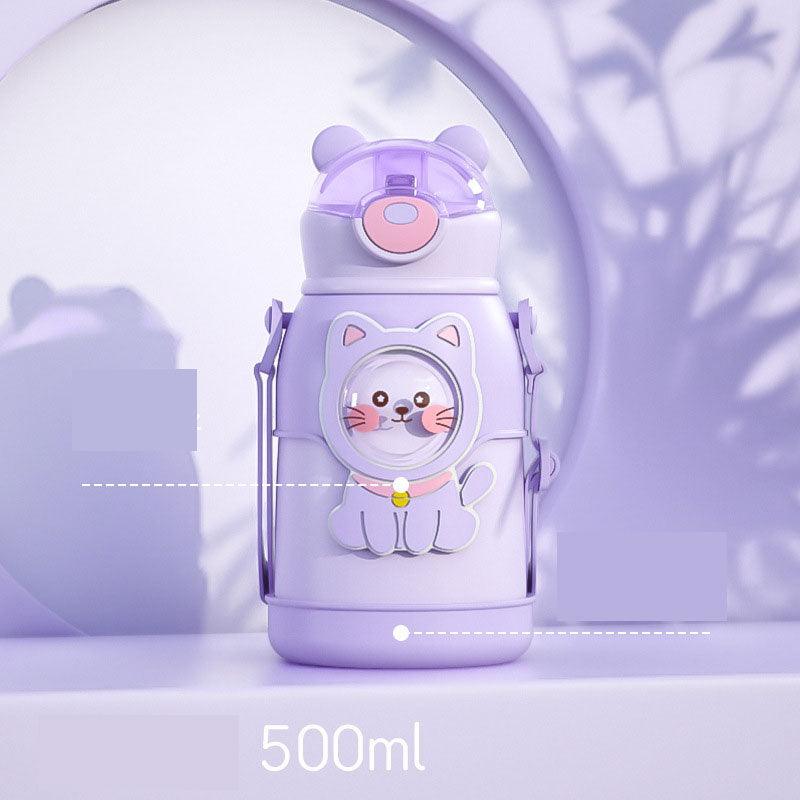 500ml Stainless Steel Thermal Water Bottle for Children Cute Cartoon Thermos Mug with Straw Leak-Proof Insulated Cup Drinkware Water Bottle for Girls Cute Water Bottles with Straw Portable Leakproof Bear Water Bottle with Adjustable Strap