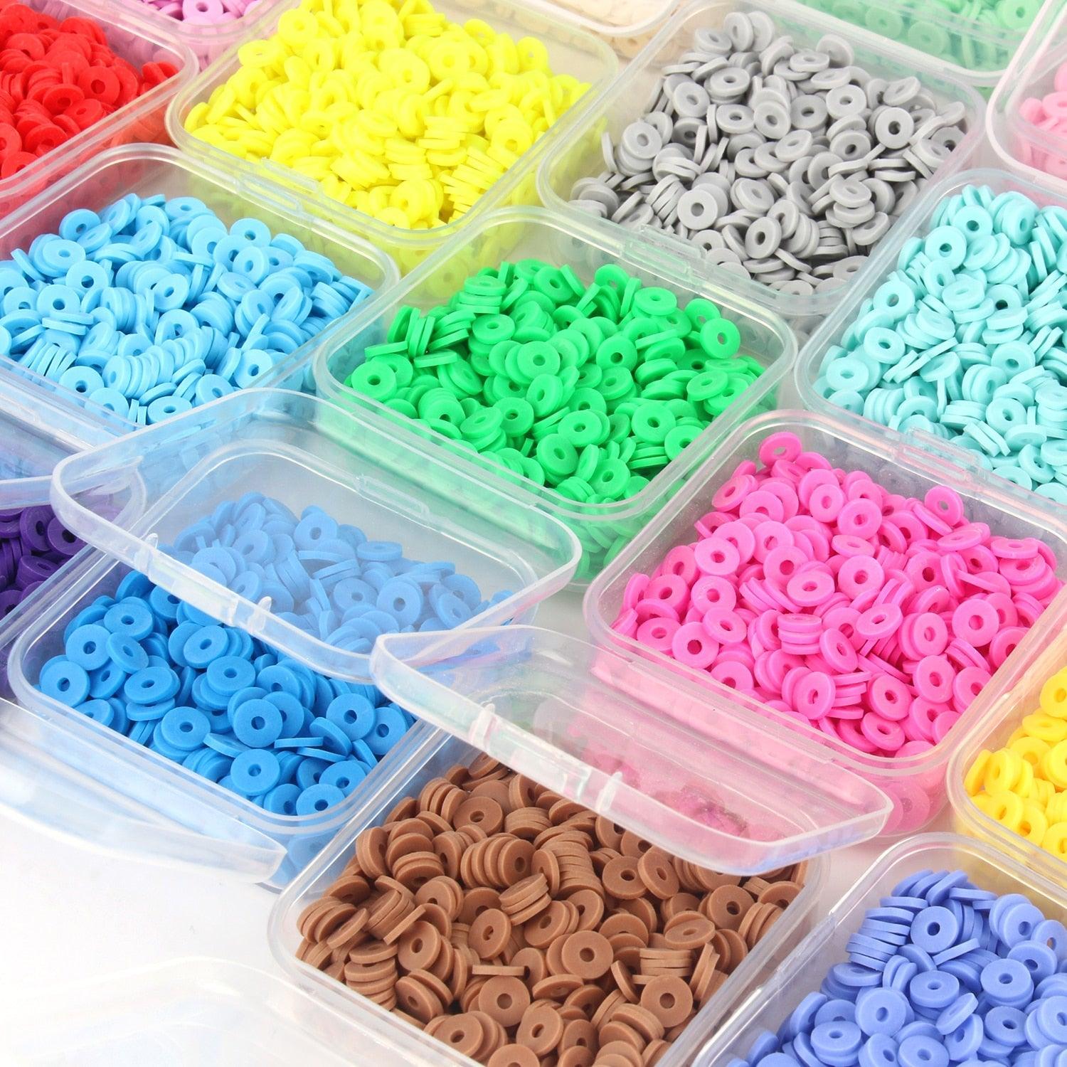 500pcs/Box 6mm Flat Round Polymer Clay Beads Box Set Chip Disk Loose Spacer Handmade Beads For Jewelry Making Bracelets Clay Beads for Summer Beach Bracelet Necklace Earring Anklet Jewelry Making Craft