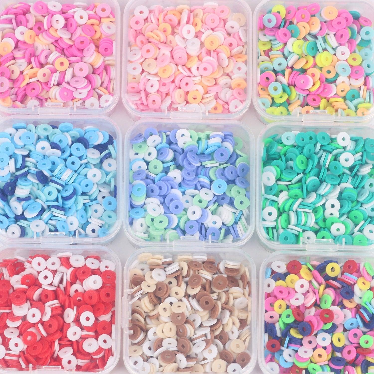 500pcs/Box 6mm Flat Round Polymer Clay Beads Box Set Chip Disk Loose Spacer Handmade Beads For Jewelry Making Bracelets Clay Beads for Summer Beach Bracelet Necklace Earring Anklet Jewelry Making Craft