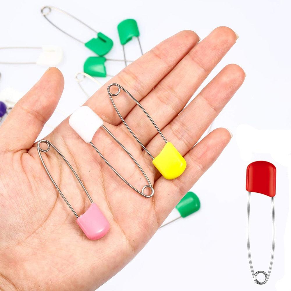 50Pcs Baby Safety Pins Plastic Head Cloth Diaper Pins Stainless Steel Sewing Safety Pins for Quilting Knitting Stitch Markers Stainless Steel Nappy Pins for Quilting Sewing Locking Safety Pins