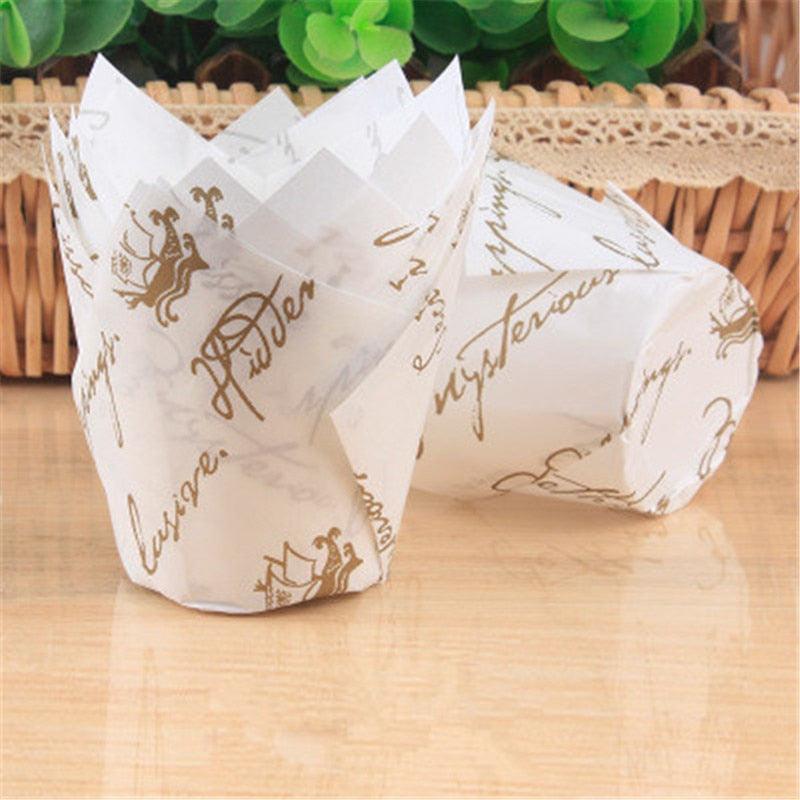 50pcs Newspaper Style Cupcake Liner Baking Cup For Wedding Party Muffin Cupcake Paper Cup Oilproof Cake Wrapper Cupcake Baking Cups Muffin Baking Liners Holders Cupcake Wrapper Brown White Bright Nature Color