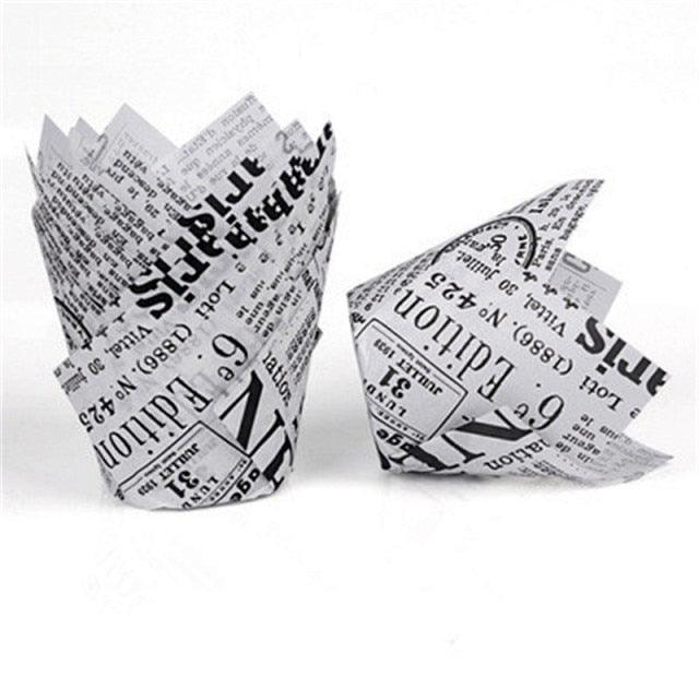 50pcs Newspaper Style Cupcake Liner Baking Cup For Wedding Party Muffin Cupcake Paper Cup Oilproof Cake Wrapper Cupcake Baking Cups Muffin Baking Liners Holders Cupcake Wrapper Brown White Bright Nature Color