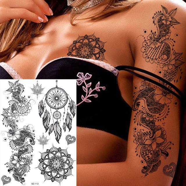 53 Sheets Black Lace Temporary Tattoos Sticker Butterfly Flower Fake Tatoo Sticker Sexy Black Henna Temporary Tattoos For Women - STEVVEX Beauty - 103, Animal Tattoo, Arm Tattoo, Back Tattoo, Beauty, Big Tattoo, Black Tattoos, Body Tattoo, Fashion Tattoo, Girls Tattoo, Large Black Tattoo, Leg Tattoo, Luxury Tattoo, Sketch Tattoo, Stylish Tattoo, Tattoo, Waterproof Tattoo, Wedding Tattoo, Women Tattoo, Womens Tattoo - Stevvex.com