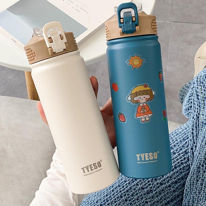 530ml/750ml Thermos Mug with Straw Stainless Steel Thermal Insulation Straight Cup Thermal Water Bottle Thermos Water Bottle