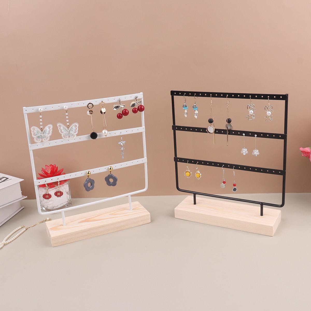 57 Holes Stand Jewelry Display Organizer Earrings Pendants Bracelets Jewelry Holder With Wooden Base Earrings Storage Rack Earrings Organizer Jewelry Display Stand