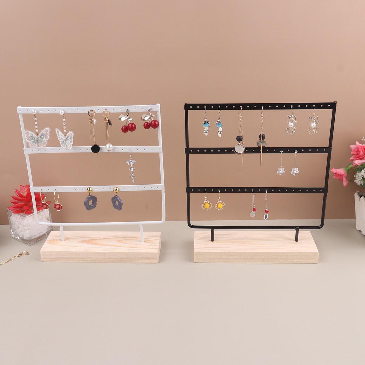 57 Holes Stand Jewelry Display Organizer Earrings Pendants Bracelets Jewelry Holder With Wooden Base Earrings Storage Rack Earrings Organizer Jewelry Display Stand