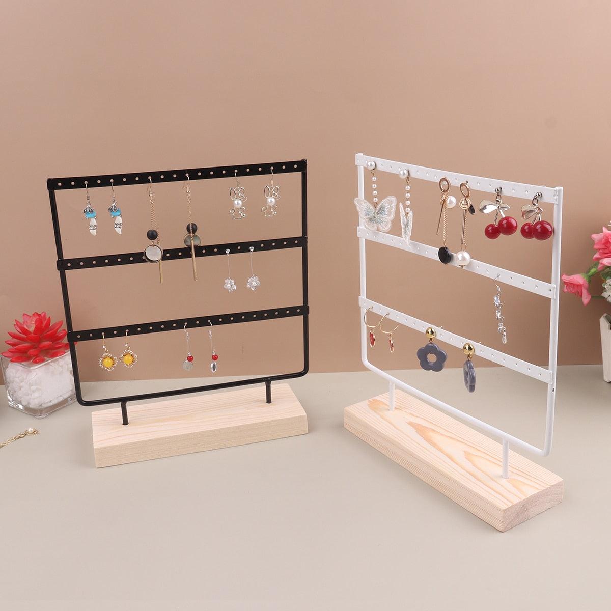 57 Holes Stand Jewelry Display Organizer Earrings Pendants Bracelets Jewelry Holder With Wooden Base Earrings Storage Rack Earrings Organizer Jewelry Display Stand