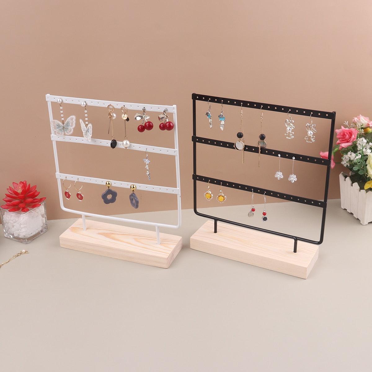 57 Holes Stand Jewelry Display Organizer Earrings Pendants Bracelets Jewelry Holder With Wooden Base Earrings Storage Rack Earrings Organizer Jewelry Display Stand