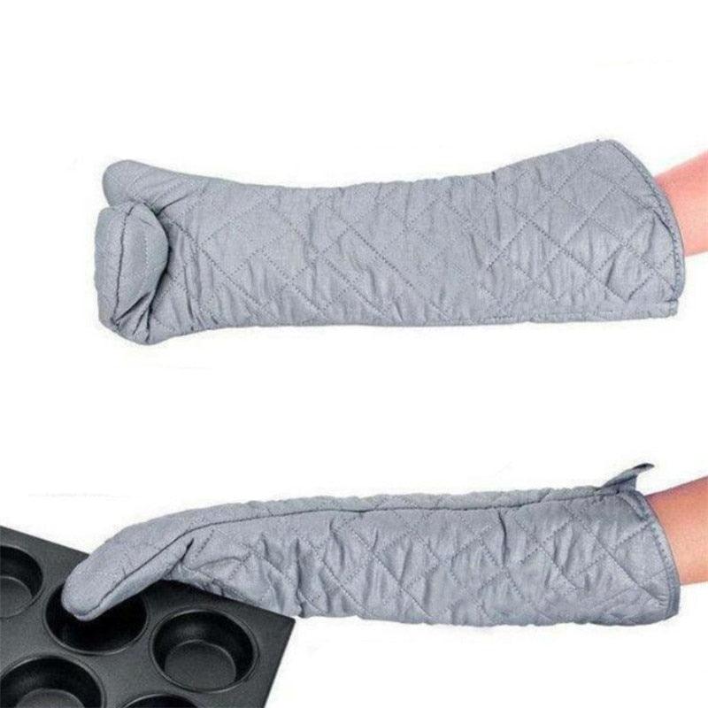 58cm Oven Gloves Long Oven Mitt Kitchen Glove BBQ Heat-resistant Cotton Cooking Barbecue Baking Tools Kitchen Accessories Heat Resistant Cooking Oven Gloves Can be Used for Grilling Cooking BBQ