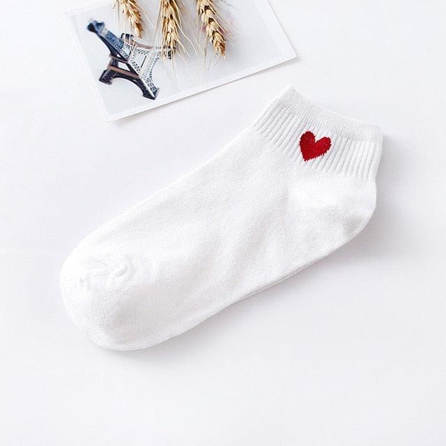 5pairs Women Short Socks Red Heart Cute College Fresh Female Socks Soft Cotton Summer Autumn Sock for Girls