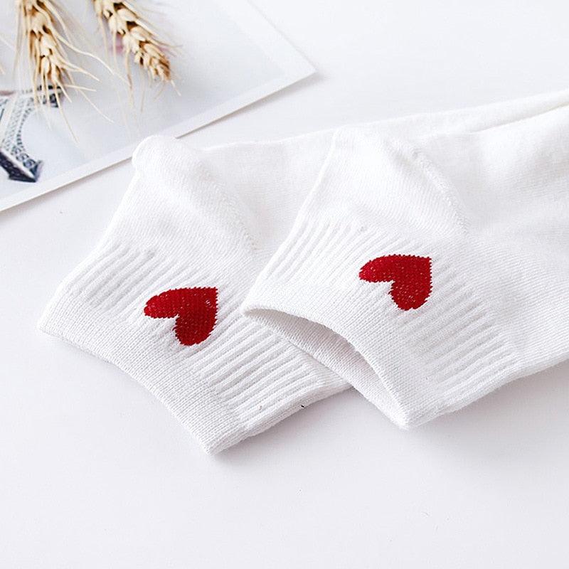 5pairs Women Short Socks Red Heart Cute College Fresh Female Socks Soft Cotton Summer Autumn Sock for Girls