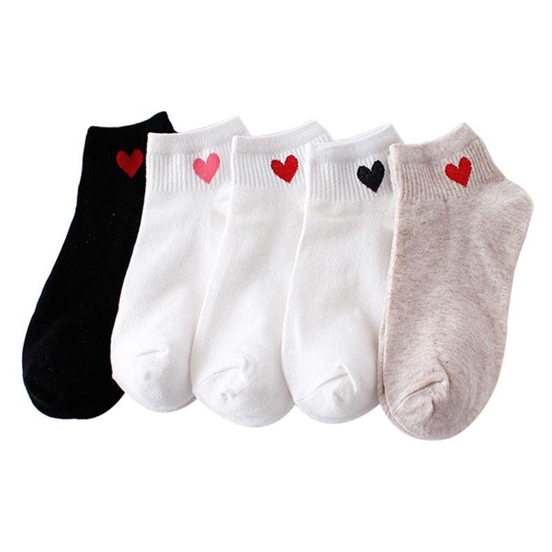 5pairs Women Short Socks Red Heart Cute College Fresh Female Socks Soft Cotton Summer Autumn Sock for Girls