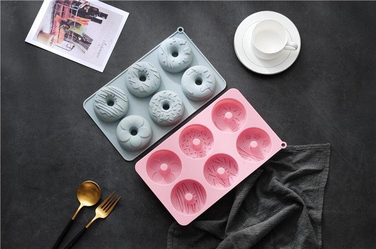 6 Cells Large Size Cake Molds Food Grade Material Donuts Mold Baking Tools For Biscuit Dessert Chocolate Mould Silicone Baking Mold Just Pop Out Non-Stick Doughnuts Baking Molds