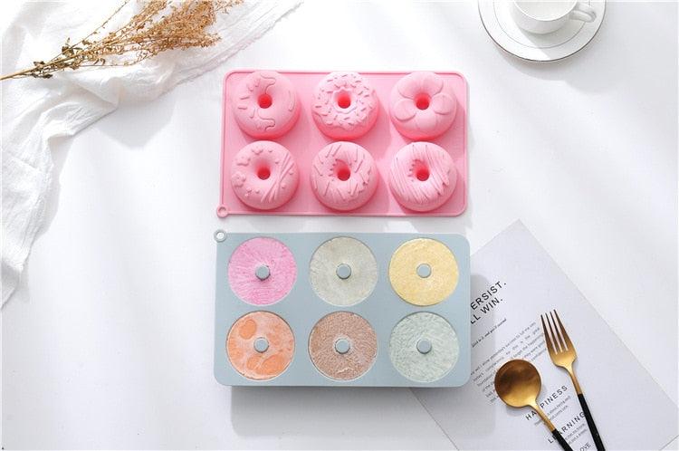 6 Cells Large Size Cake Molds Food Grade Material Donuts Mold Baking Tools For Biscuit Dessert Chocolate Mould Silicone Baking Mold Just Pop Out Non-Stick Doughnuts Baking Molds