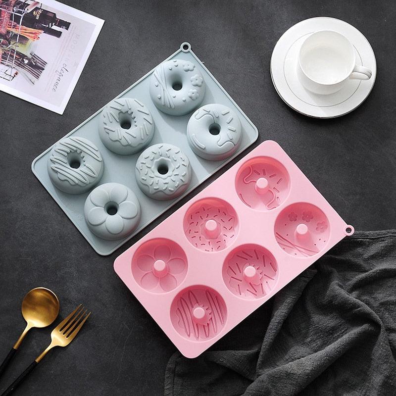 6 Cells Large Size Cake Molds Food Grade Material Donuts Mold Baking Tools For Biscuit Dessert Chocolate Mould Silicone Baking Mold Just Pop Out Non-Stick Doughnuts Baking Molds