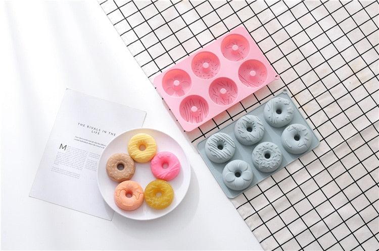 6 Cells Large Size Cake Molds Food Grade Material Donuts Mold Baking Tools For Biscuit Dessert Chocolate Mould Silicone Baking Mold Just Pop Out Non-Stick Doughnuts Baking Molds