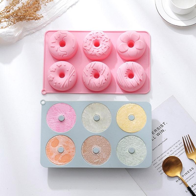 6 Cells Large Size Cake Molds Food Grade Material Donuts Mold Baking Tools For Biscuit Dessert Chocolate Mould Silicone Baking Mold Just Pop Out Non-Stick Doughnuts Baking Molds