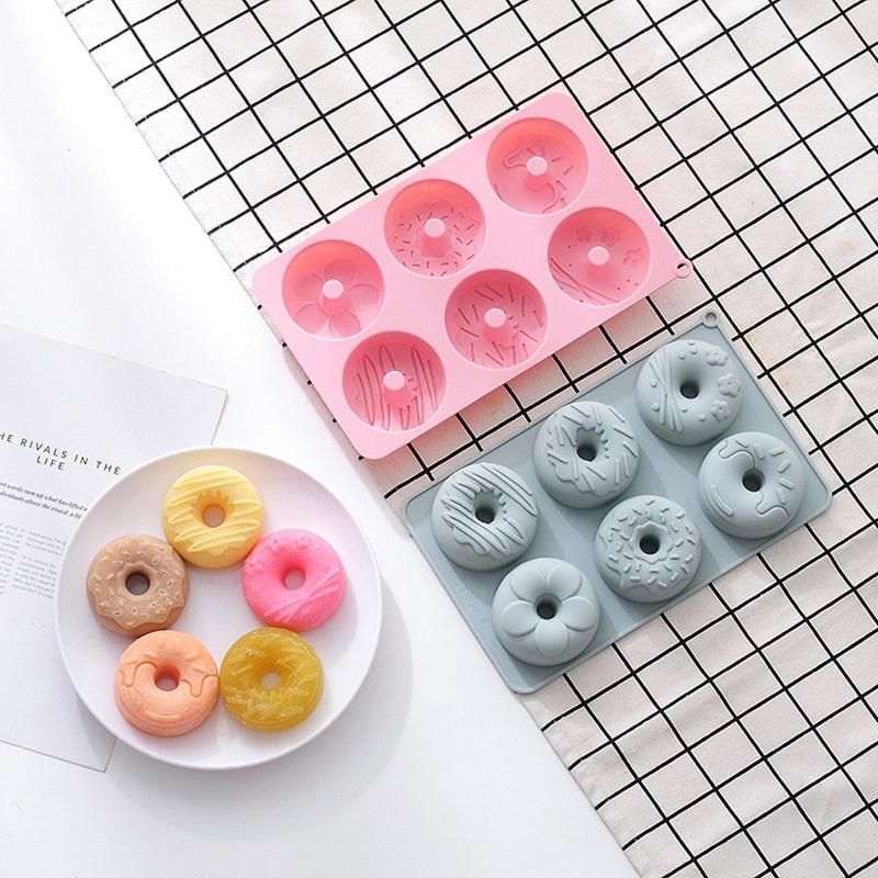 6 Cells Large Size Cake Molds Food Grade Material Donuts Mold Baking Tools For Biscuit Dessert Chocolate Mould Silicone Baking Mold Just Pop Out Non-Stick Doughnuts Baking Molds