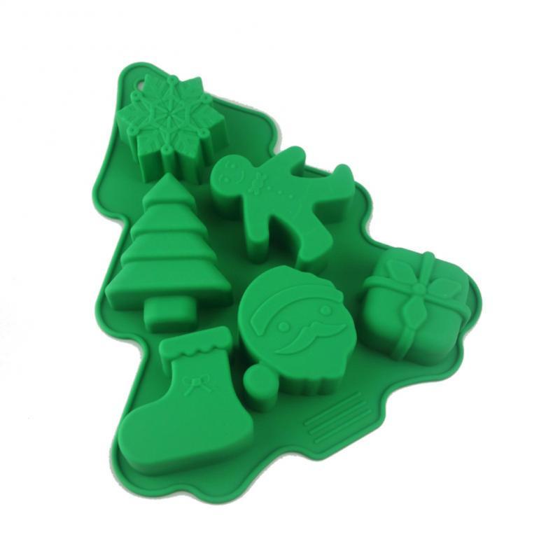 6 Holes Christmas Tree Silicone Cake Mold Snowflake Christmas Tree Santa Claus Christmas Gift Mold Christmas Decoration Green Christmas Tree Silicone Mold 6 Holes Snowflakes Gingerbread Xmas Stocking Santa Xmas Gift Shaped Chocolate Candy Mold