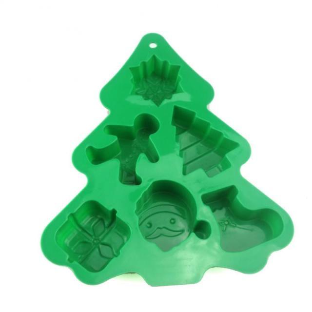 6 Holes Christmas Tree Silicone Cake Mold Snowflake Christmas Tree Santa Claus Christmas Gift Mold Christmas Decoration Green Christmas Tree Silicone Mold 6 Holes Snowflakes Gingerbread Xmas Stocking Santa Xmas Gift Shaped Chocolate Candy Mold