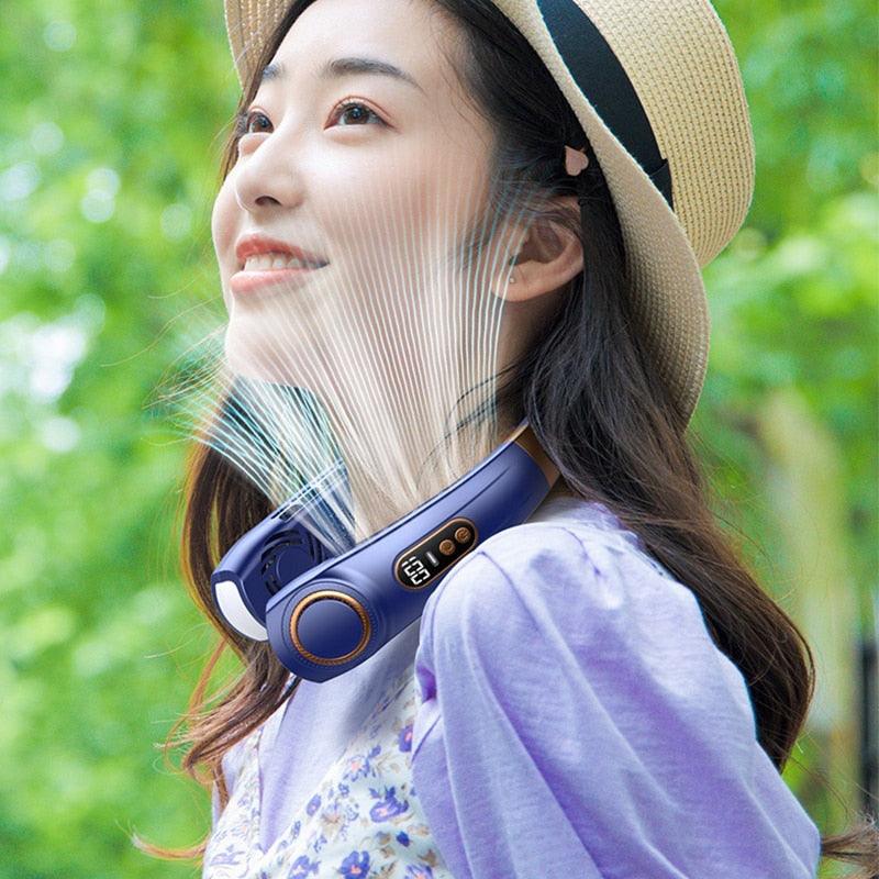 6000Mah Hanging Neck Fan Portable Cooler Fan USB Leafless Neckband Fan 78 Surround Air Outlets 2000mAh Rechargeable Mini Fan Rechargeable Bladeless Neck Fan Personal Cooling Fan with 3 Wind Speeds for Travel