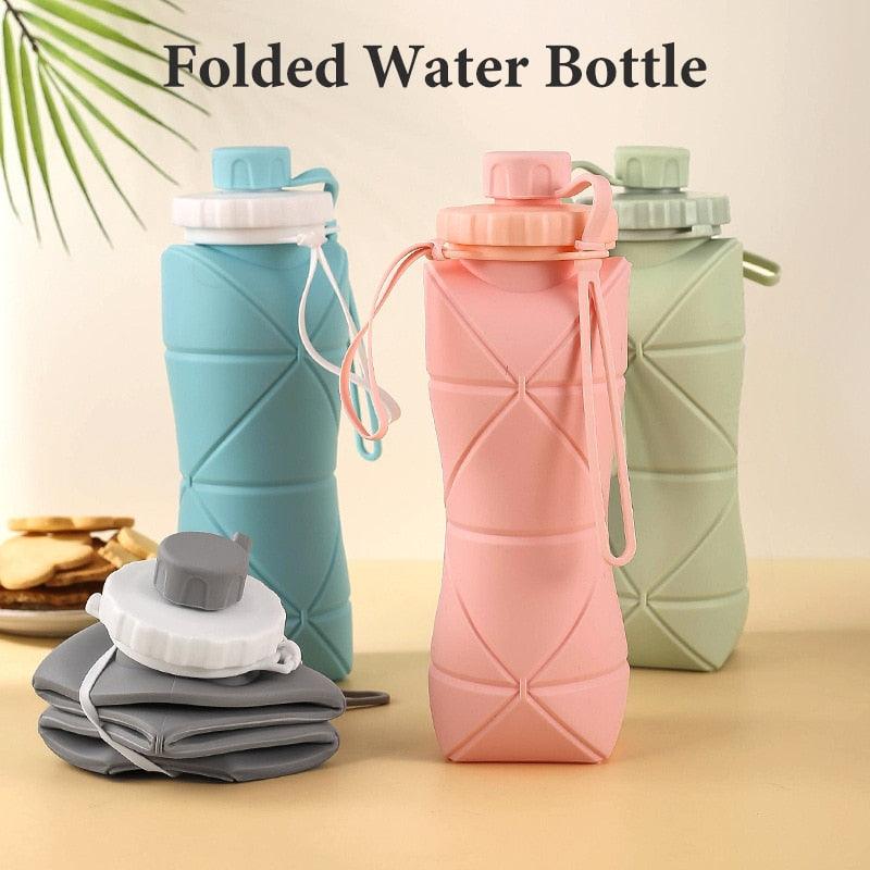 600ml Folding Silicone Water Bottle Large Capacity Lightweight Sports Water Bottle Outdoor Travel Portable Water Cup Collapsible Water Bottle Silicone Foldable Water Bottles For Travel Easy-To-Carry Design