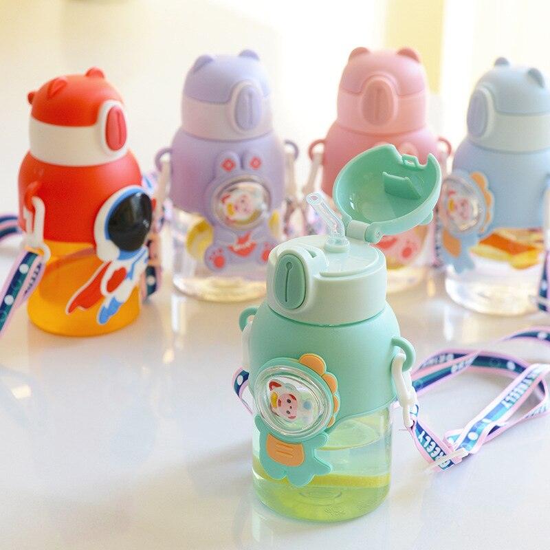 600ml Kids Water Bottles Summer Cute High Beauty Straw Cup for Girls School Baby Leak proof Cartoon Children Water Bottle Water Bottle Cute Water Bottles for Girls Water Bottle with Straw and Adjustable Strap Portable Leakproof Bottles