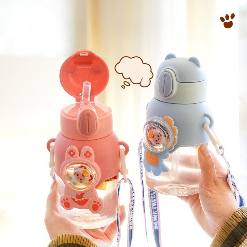 600ml Kids Water Bottles Summer Cute High Beauty Straw Cup for Girls School Baby Leak proof Cartoon Children Water Bottle Water Bottle Cute Water Bottles for Girls Water Bottle with Straw and Adjustable Strap Portable Leakproof Bottles