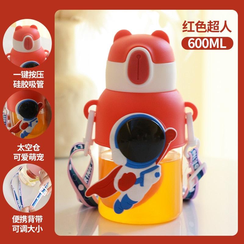 600ml Kids Water Bottles Summer Cute High Beauty Straw Cup for Girls School Baby Leak proof Cartoon Children Water Bottle Water Bottle Cute Water Bottles for Girls Water Bottle with Straw and Adjustable Strap Portable Leakproof Bottles