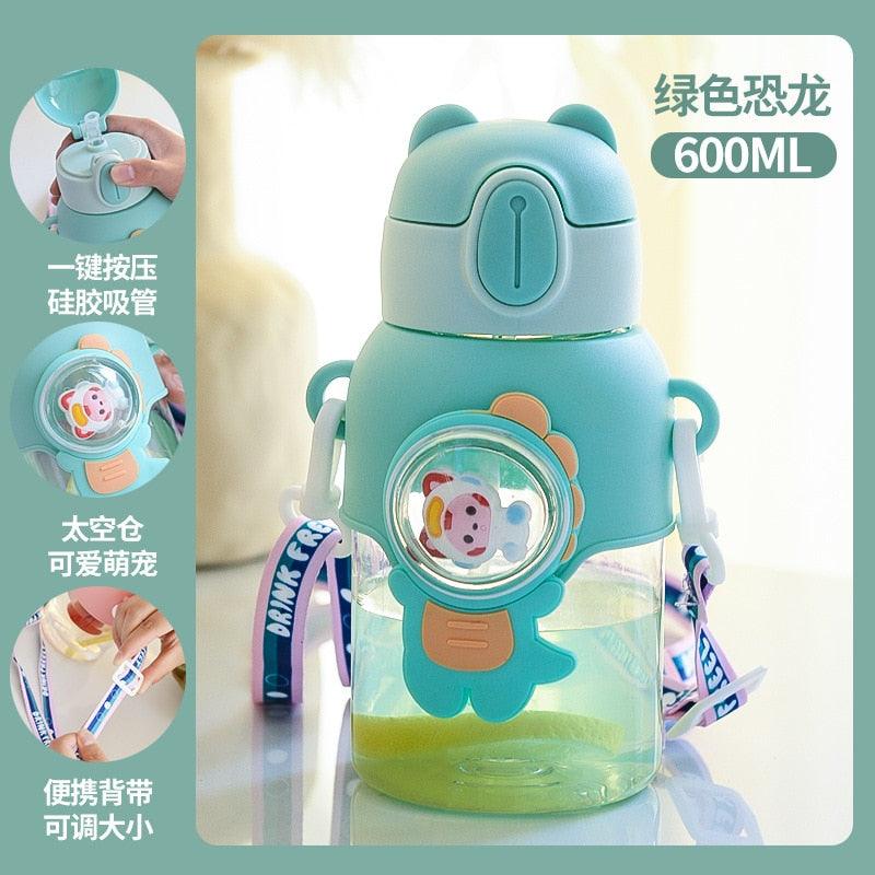 600ml Kids Water Bottles Summer Cute High Beauty Straw Cup for Girls School Baby Leak proof Cartoon Children Water Bottle Water Bottle Cute Water Bottles for Girls Water Bottle with Straw and Adjustable Strap Portable Leakproof Bottles