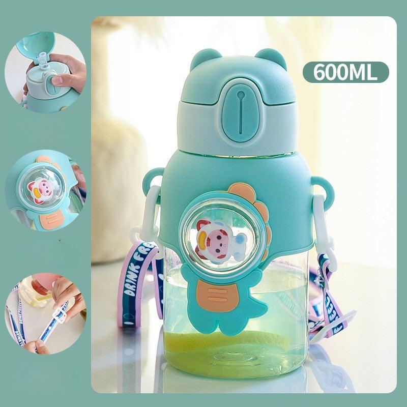 600ml Kids Water Bottles Summer Cute High Beauty Straw Cup for Girls School Baby Leak proof Cartoon Children Water Bottle Water Bottle Cute Water Bottles for Girls Water Bottle with Straw and Adjustable Strap Portable Leakproof Bottles