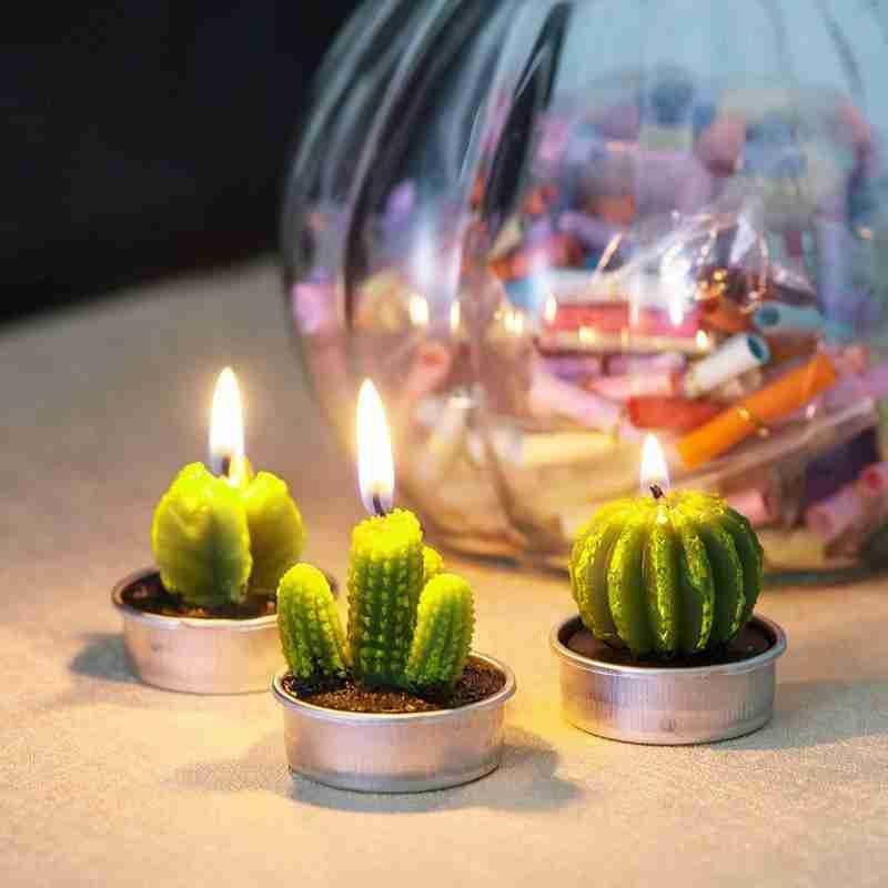 6Pcs Cactus Candle Cube Candle Simulated Plant Set Paraffin Scented 3D Candle Delicate Succulent Cactus Candles for Valentine's Day Birthday Party Wedding Spa Home Decoration Gifts Home Candle Tea Light Background Props Decor