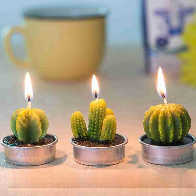 6Pcs Cactus Candle Cube Candle Simulated Plant Set Paraffin Scented 3D Candle Delicate Succulent Cactus Candles for Valentine's Day Birthday Party Wedding Spa Home Decoration Gifts Home Candle Tea Light Background Props Decor