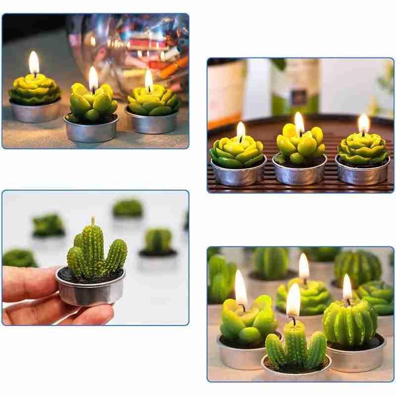 6Pcs Cactus Candle Cube Candle Simulated Plant Set Paraffin Scented 3D Candle Delicate Succulent Cactus Candles for Valentine's Day Birthday Party Wedding Spa Home Decoration Gifts Home Candle Tea Light Background Props Decor