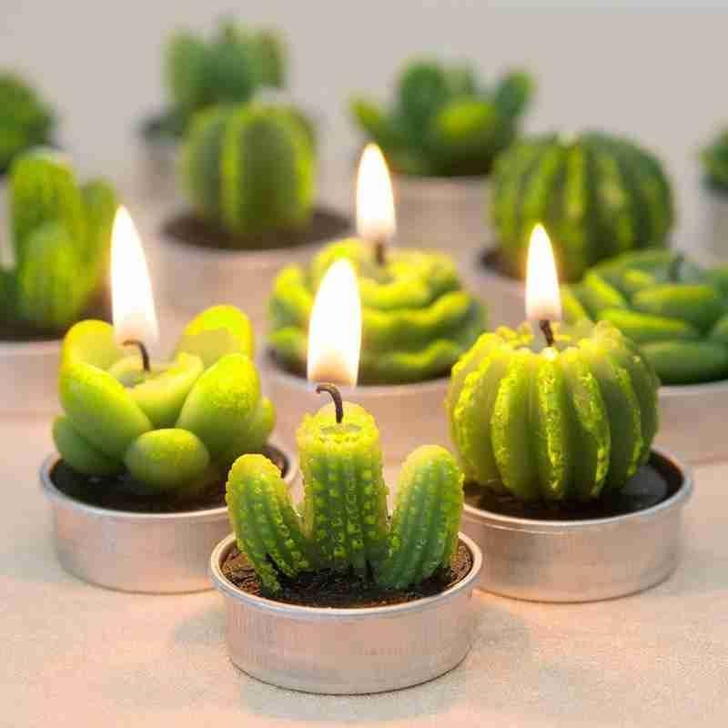 6Pcs Cactus Candle Cube Candle Simulated Plant Set Paraffin Scented 3D Candle Delicate Succulent Cactus Candles for Valentine's Day Birthday Party Wedding Spa Home Decoration Gifts Home Candle Tea Light Background Props Decor