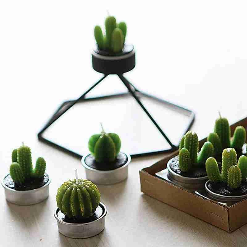 6Pcs Cactus Candle Cube Candle Simulated Plant Set Paraffin Scented 3D Candle Delicate Succulent Cactus Candles for Valentine's Day Birthday Party Wedding Spa Home Decoration Gifts Home Candle Tea Light Background Props Decor