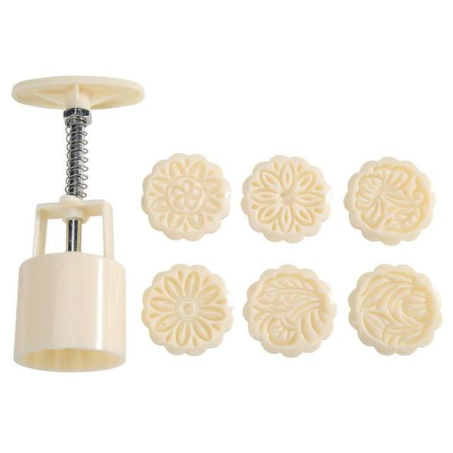 6pcs/set Flower Shaped Mooncake Mold Cake Mold Hand Pressure Fondant Moon Cake Decorating Tools Cookie Cutter Baking Tool Moon Cake Mold With 6 Stamps Flowers Design Hand Pressure Fondant Decoration Cookie Cutter