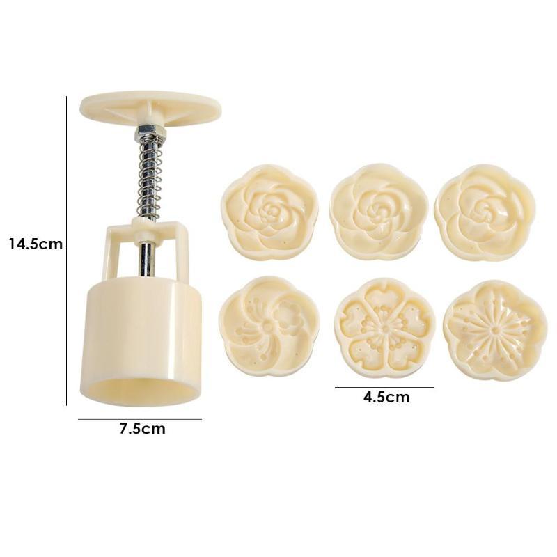 6pcs/set Flower Shaped Mooncake Mold Cake Mold Hand Pressure Fondant Moon Cake Decorating Tools Cookie Cutter Baking Tool Moon Cake Mold With 6 Stamps Flowers Design Hand Pressure Fondant Decoration Cookie Cutter