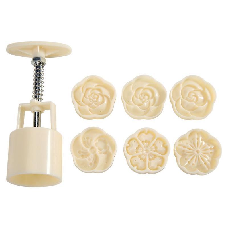 6pcs/set Flower Shaped Mooncake Mold Cake Mold Hand Pressure Fondant Moon Cake Decorating Tools Cookie Cutter Baking Tool Moon Cake Mold With 6 Stamps Flowers Design Hand Pressure Fondant Decoration Cookie Cutter