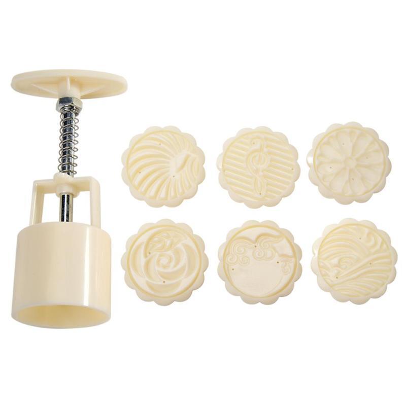 6pcs/set Flower Shaped Mooncake Mold Cake Mold Hand Pressure Fondant Moon Cake Decorating Tools Cookie Cutter Baking Tool Moon Cake Mold With 6 Stamps Flowers Design Hand Pressure Fondant Decoration Cookie Cutter