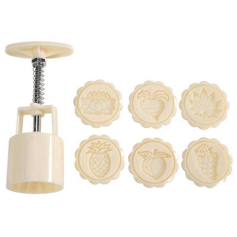 6pcs/set Flower Shaped Mooncake Mold Cake Mold Hand Pressure Fondant Moon Cake Decorating Tools Cookie Cutter Baking Tool Moon Cake Mold With 6 Stamps Flowers Design Hand Pressure Fondant Decoration Cookie Cutter