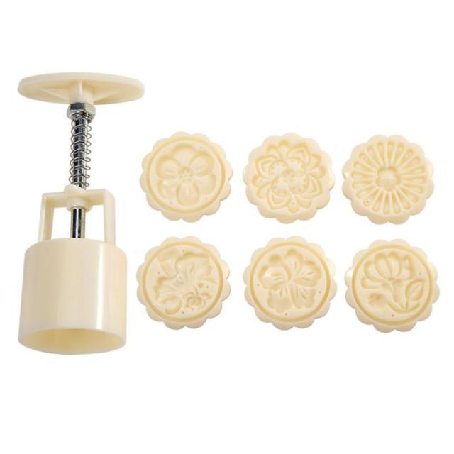 6pcs/set Flower Shaped Mooncake Mold Cake Mold Hand Pressure Fondant Moon Cake Decorating Tools Cookie Cutter Baking Tool Moon Cake Mold With 6 Stamps Flowers Design Hand Pressure Fondant Decoration Cookie Cutter