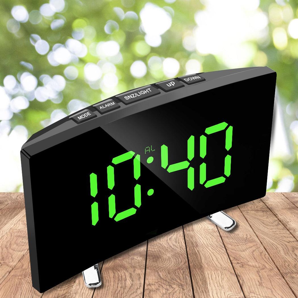 7 Inch LED Digital Desktop Alarm Clock Curved Dimmable Table Clock Table Alarm Clock 7 Inch Curved Dimmable LED Electronic Digital Desktop Clock for Kids Bedroom Large Number Table Clock Mirror Luxury For Kids Bedroom Home Decors