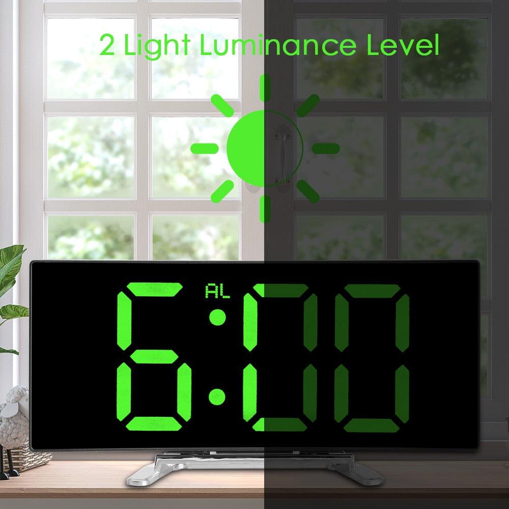 7 Inch LED Digital Desktop Alarm Clock Curved Dimmable Table Clock Table Alarm Clock 7 Inch Curved Dimmable LED Electronic Digital Desktop Clock for Kids Bedroom Large Number Table Clock Mirror Luxury For Kids Bedroom Home Decors