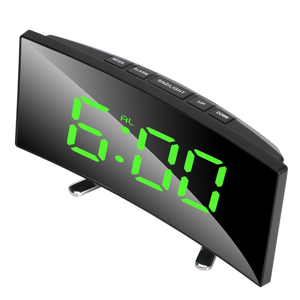 7 Inch LED Digital Desktop Alarm Clock Curved Dimmable Table Clock Table Alarm Clock 7 Inch Curved Dimmable LED Electronic Digital Desktop Clock for Kids Bedroom Large Number Table Clock Mirror Luxury For Kids Bedroom Home Decors