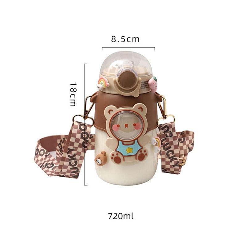 700ml Kids Water Bottle for School Boys Girl Cup With Straw BPA Free Cute Cartoon Leakproof Mug Portable Travel Drinking Water Bottle with Strap and Stickers Portable Leakproof BPA-Free Drinking Bottle for Girls School Outdoor Sports Travel