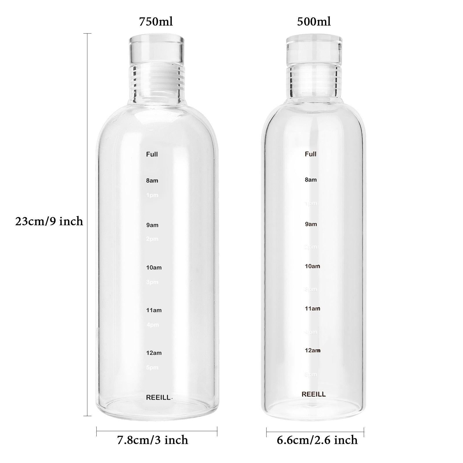 750ml Large Capacity Glass Water Bottle With Time Marker Cover For Water Drink Transparent Milk Juice Simple Cup Birthday Gift Sport Grey Glass Bottle Glass Bottle with Hourly Time Marker Leak Proof Reusable Water Bottle