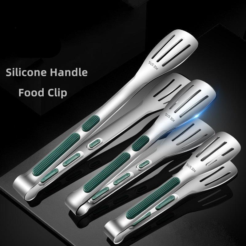 7/9/12inch 304 Stainless Steel Food Clip BBQ Grill Steak Food Clip Silicone Non-slip Handle BBQ Tong Party BBQ Accessories Stainless Steel Metal Food Tongs Multi-functional Cooking Tongs for Food Grill BBQ